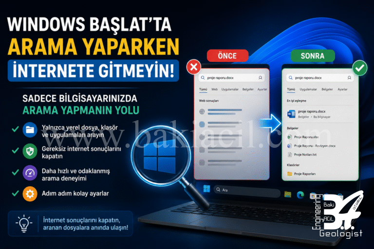 Windows Başlat Menüsünde İnternet Yerine Sadece Bilgisayarınızda Arama Yapmanın Yolu